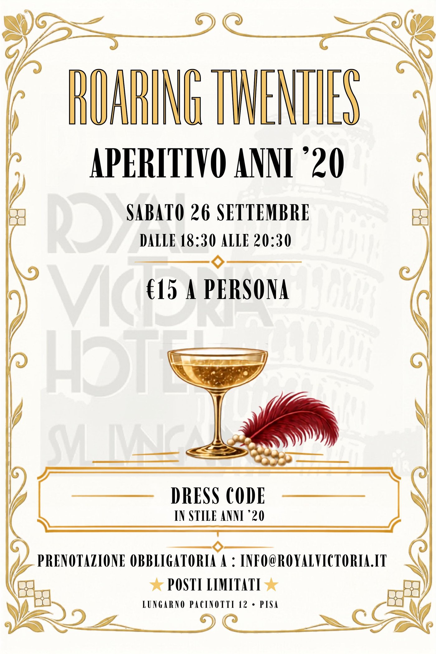 Roaring Twenties — Aperitivo anni ’20 al Royal Victoria Hotel, sabato 26 settembre dalle 18:30 alle 20:30